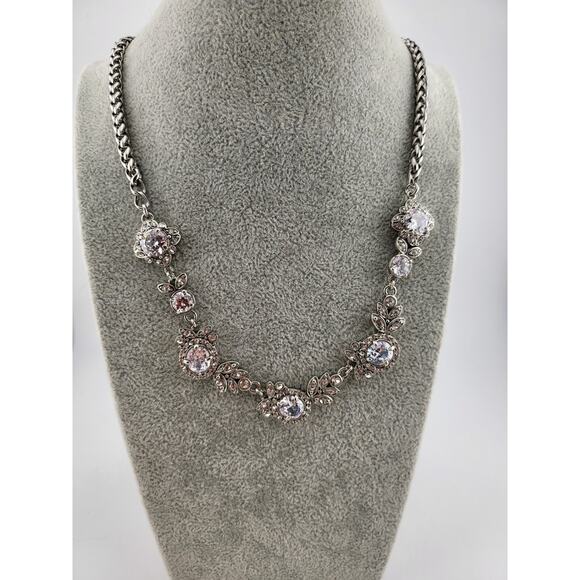 Vintage Inspired Clear Rhinestone Necklace Silver Tone 24.5–26.5 Inch - Picture 2 of 13
